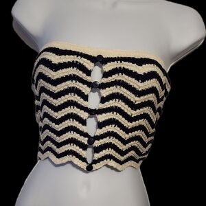 NWT 4th & Reckless Medium Island Crochet Tube Top - Navy/Cream $47
